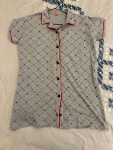 Grey Heart Print Night Suit Set