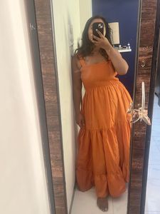 Orange Smocked Maxi Dress