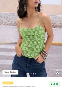 Green Ethnic Print tieup detail top