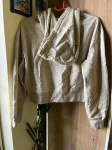 Beige Cropped Hoodie