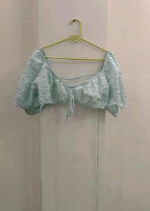 White And Blue Backless Crop Top