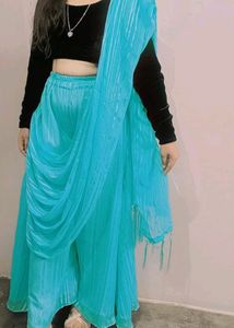 Plazo Saree With Velvet Blouse