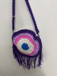 Handmade Crocheted Evil Eye Round Bag per peice on
