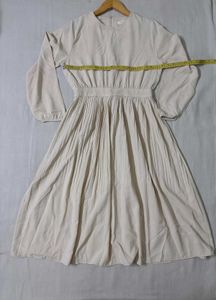 Korean Beige Pleated Midi Dress
