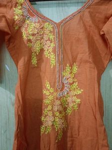 Orange Embroidered Kurti
