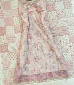 cute pink floral long dress 🌸✨️