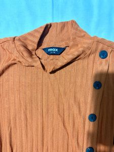 Max Rust Brown Ribbed Button-Up Dress