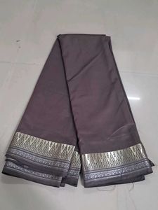 Elegant Grey Saree with Silver Border