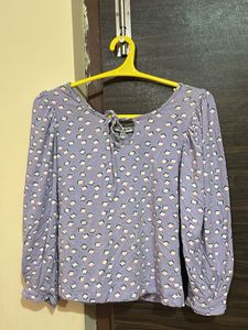 Purple Printed Balloon Sleeve Top
