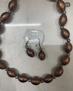 Brown Beaded Necklace and Earring Set