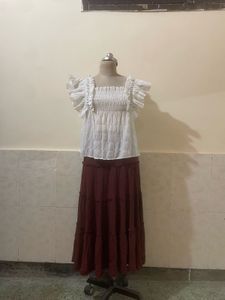 Boho White Smocked Tiered Top
