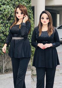 Sparkly Black Peplum Shrug and Flare Trousers