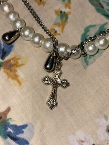 Pearl Cross Charm Necklace