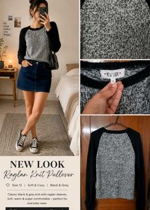 Grey and Black Raglan Knit Pullover