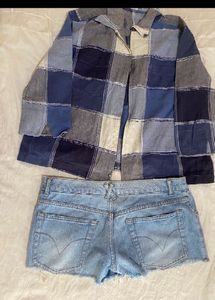 Patchwork Jacket &amp; Denim Shorts Set