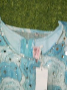 Blue Floral Embellished Dress with Shawl