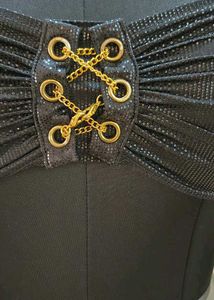 Sparkly Black Corset Top with Gold Chains
