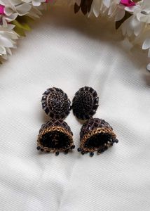 ✨🖤Elegant Black Floral Designer Jhumka Earrings