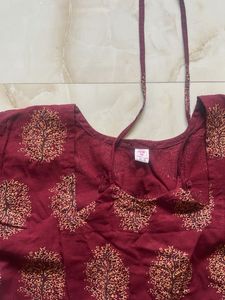 Maroon Printed Knot Kurta