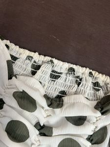 Polka Dot Smocked Ruched Top