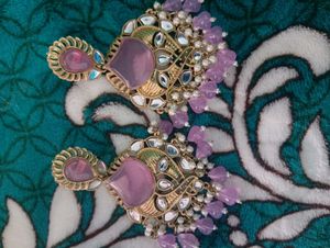 Stunning Pink Stone &amp; Pearl Earrings