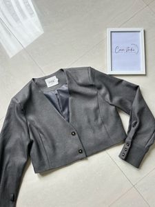Chic Grey Cropped Blazer Jacket
