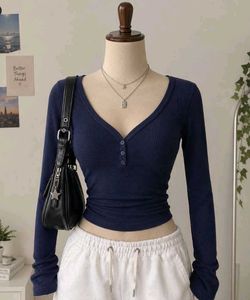 Navy Blue Long Sleeve Henley Top
