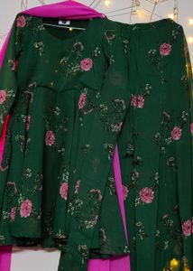 Green Floral Kurta Set with Palazzo