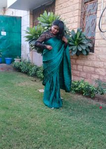 Green Pleated Saree with Blouse