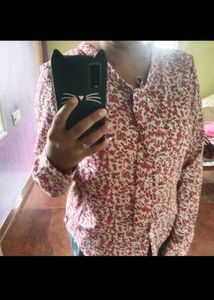 Floral Print Tie Neck Blouse
