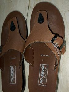 Men's Brown PU-Ravio Flip Flops one free top 🎁