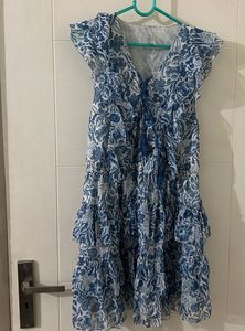 Blue Floral Ruffled Dress
