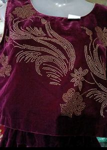 bust 40 Elegant Maroon Embroidered Lehenga Set