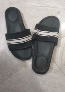 Black Slides with Striped Strap