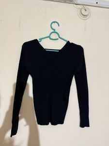 Black Ribbed Long Sleeve Top