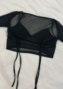 Sheer Ruched Black Crop Top