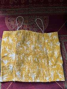 Yellow Floral Tie-Front Crop Top
