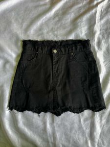 Black Distressed Denim Mini Skirt