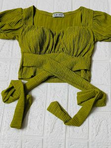 Trendy Green Puff Sleeve Crop Top