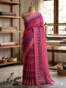Vibrant Pink Ikat Print Saree