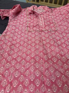 Pink Block Print Cotton Kurta