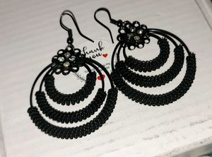 Chunky Gold black 🖤 Hoop Earrings two sets ..