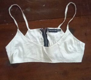 White Cropped Zip Front Cami Top
