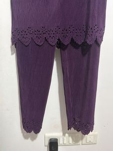 Pleated Purple Kurta Set with Lace Trim 2 piece