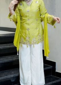 Designer Kurta Set with Palazzo(Green)