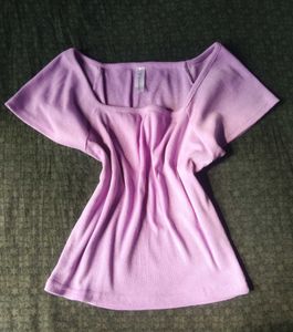 Lavender Square Neck Half Sleeve Cotton Blend Ribb