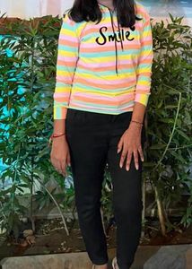 Colorful Striped Hoodie with 'Smile' Graphic