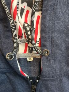 Blue Hooded Sweatshirt with American Flag Print