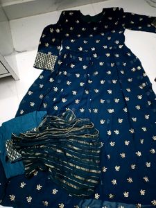 Teal Dress With Pant N Dupatta
