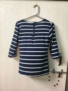 Striped Navy Blue 3/4 Sleeve Top